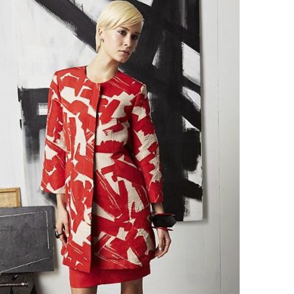 Elegant Red and Cream Women's Coat